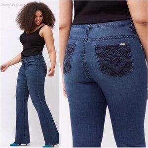 NEW Melissa McCarthy Seven7 Slim Fare Leg Jeans Embroidered Aztec Pockets 20 NWT